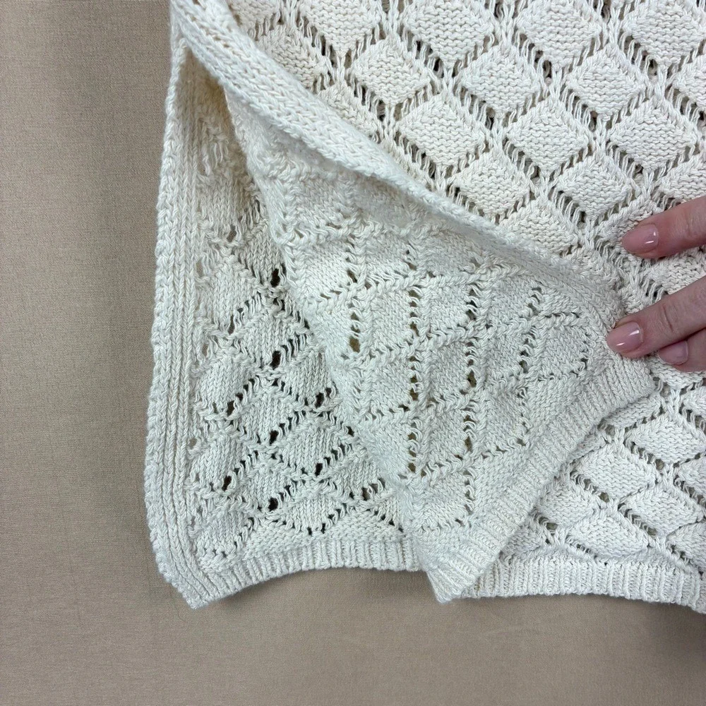 Cream Crochet Knit Halter Slip Sweater Dress‎ S Boho Cottagecore Coastal Beach